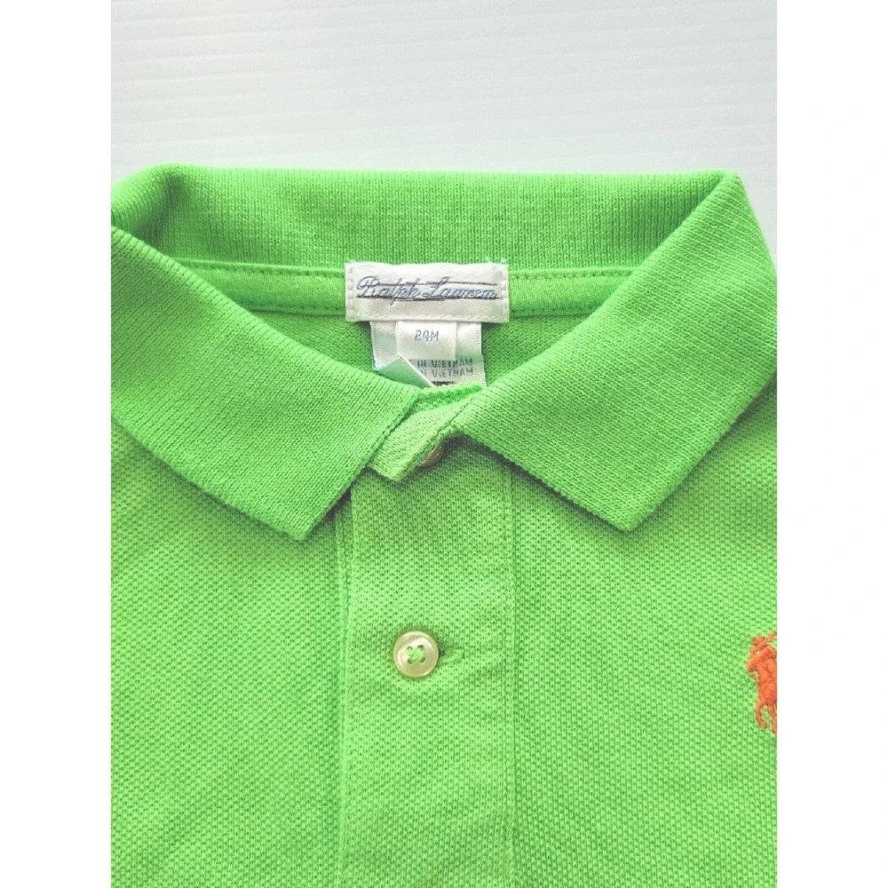 RALPH LAUREN Baby Boy Polo Short Sleeve Shirt LT GREEN w/ORANGE Pony Sz 24 Month